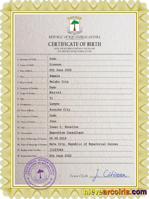 Equatorial Guinea birth certificate